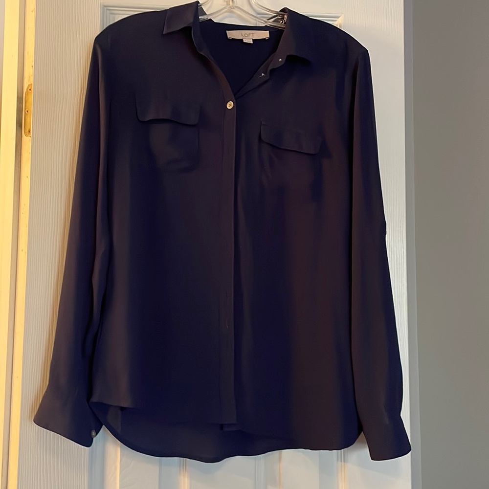Sheer navy blue Loft blouse